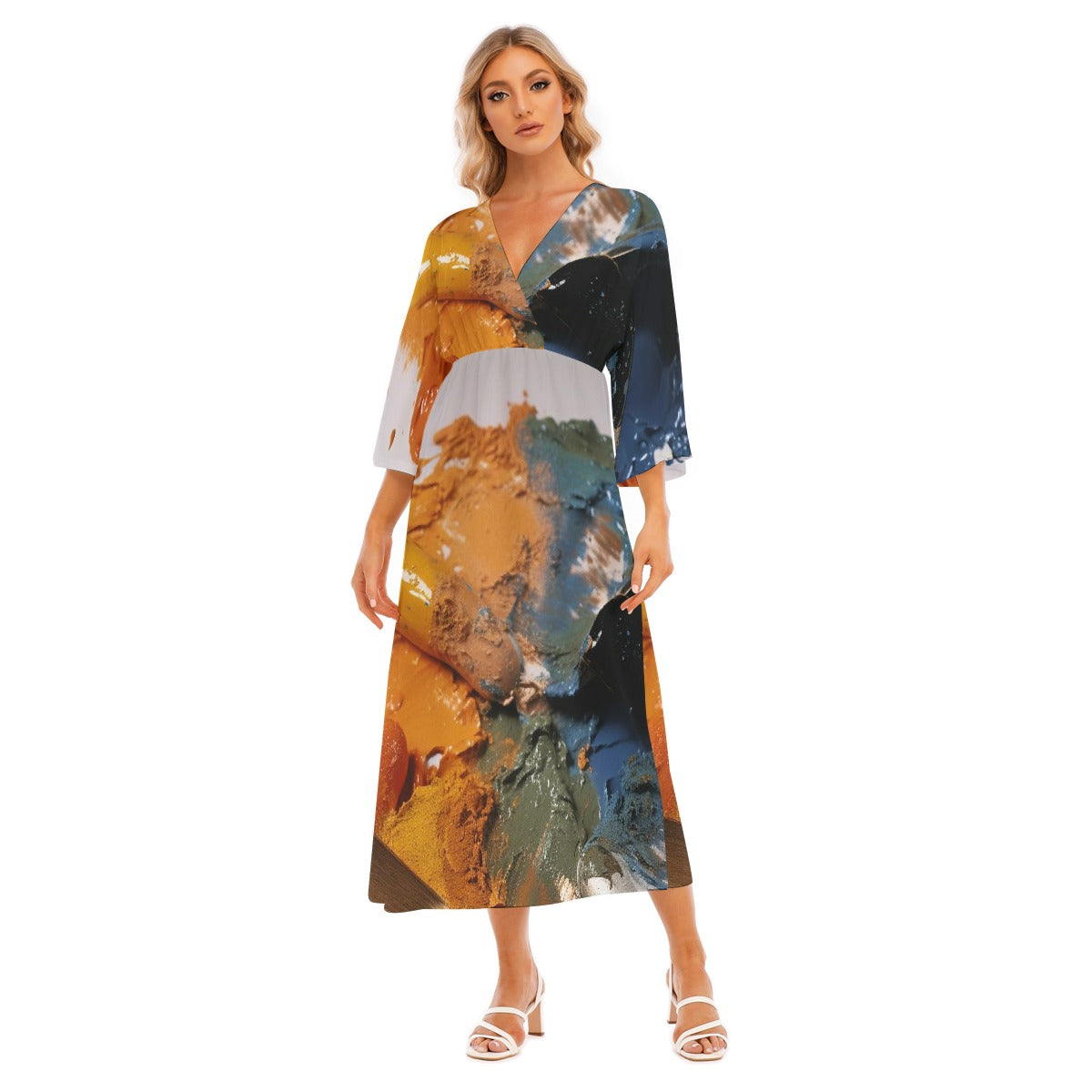 All-Over Print Women's Mid-Sleeve Long Dress