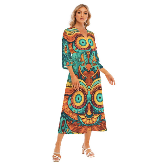 All-Over Print Women's Mid-Sleeve Long Dress