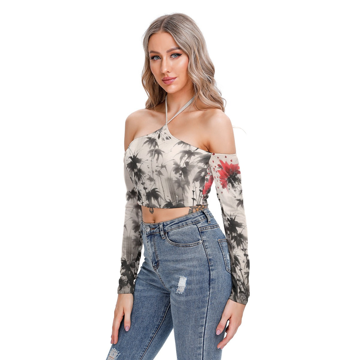 All-Over Print Women's Halter Lace-up Top