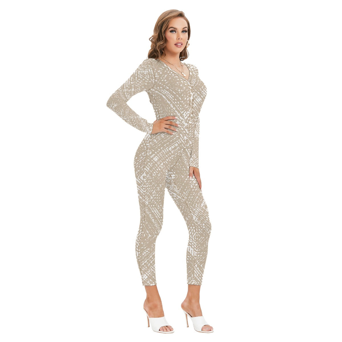 All-Over Print Women's Plunging Neck Jumpsuit