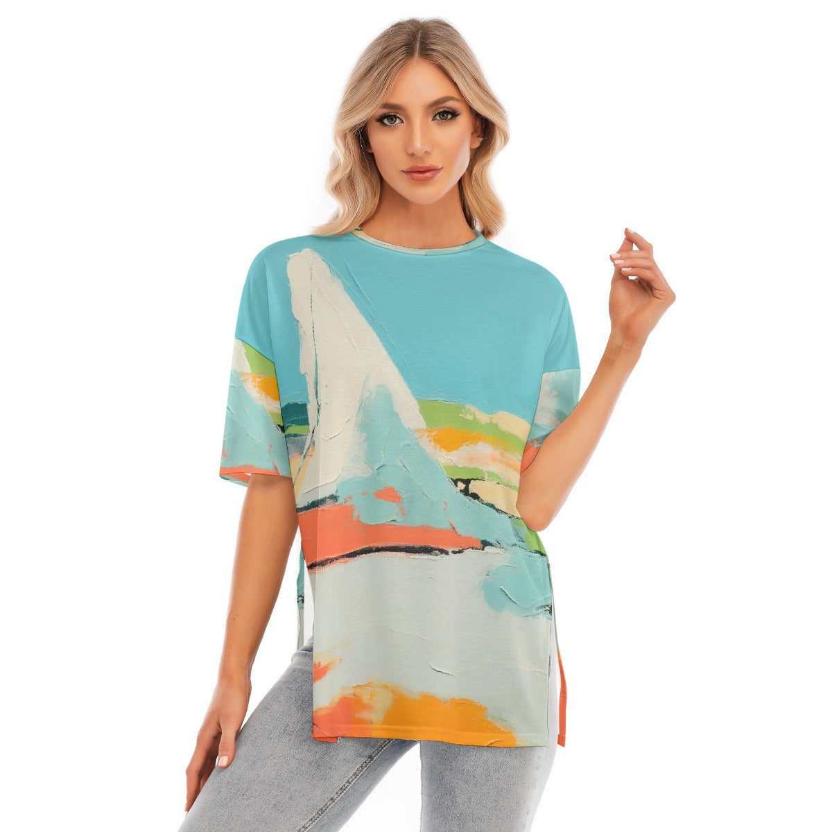 All-Over Print Women's Short Sleeves T-shirt With Hem Split
