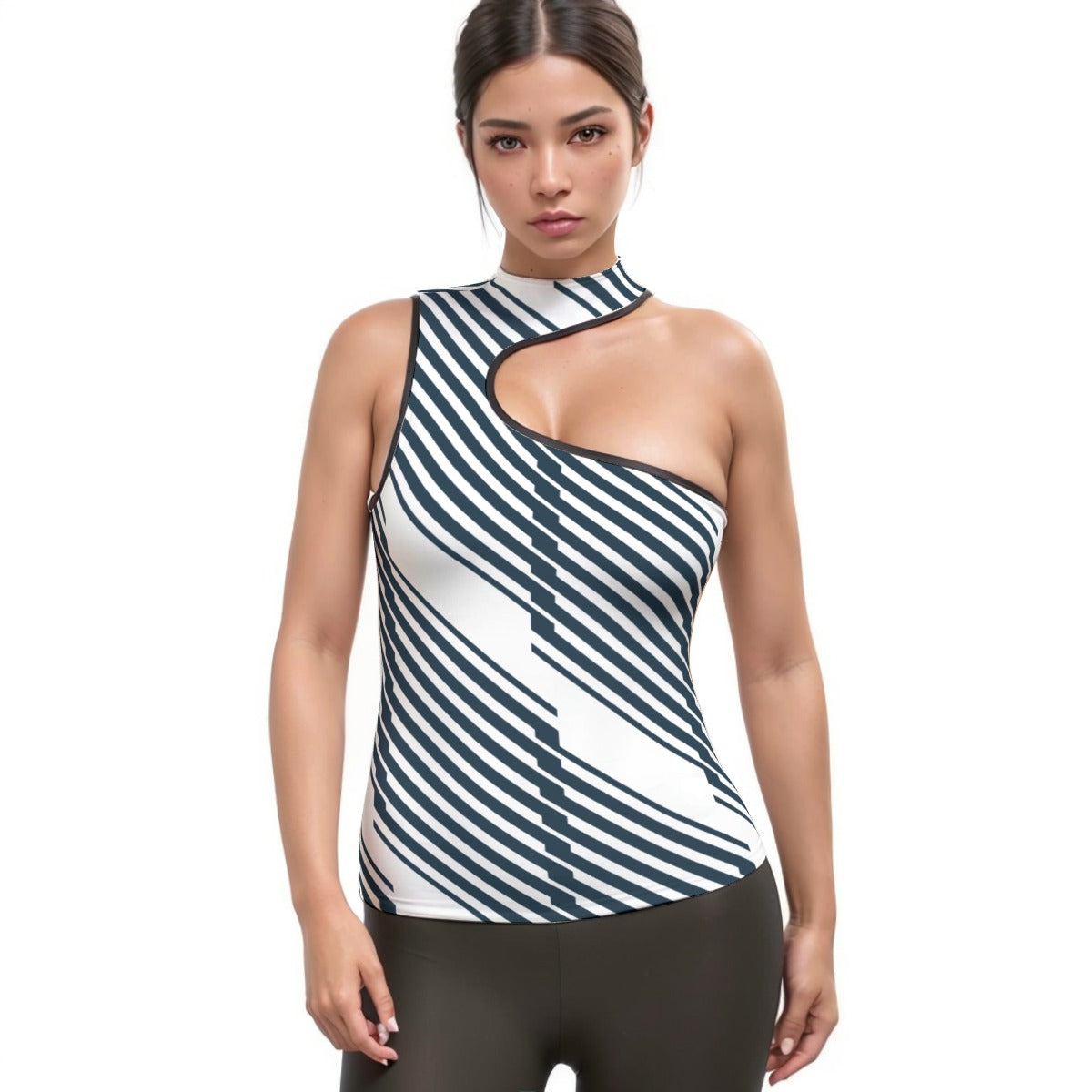 All-Over Print Women's Halter Sleeveless Asymmetrical Tank Top