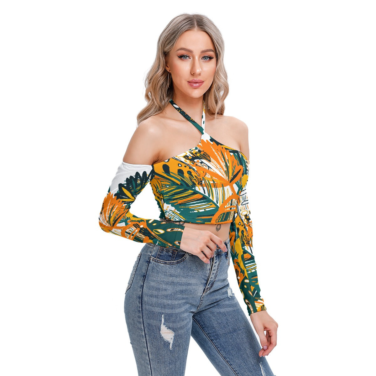 All-Over Print Women's Halter Lace-up Top