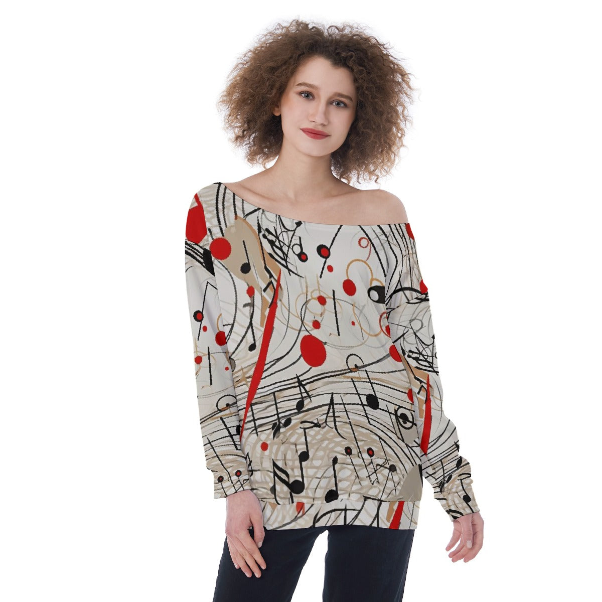 All-Over Print Oversized Women's Off-Shoulder Sweatshirt