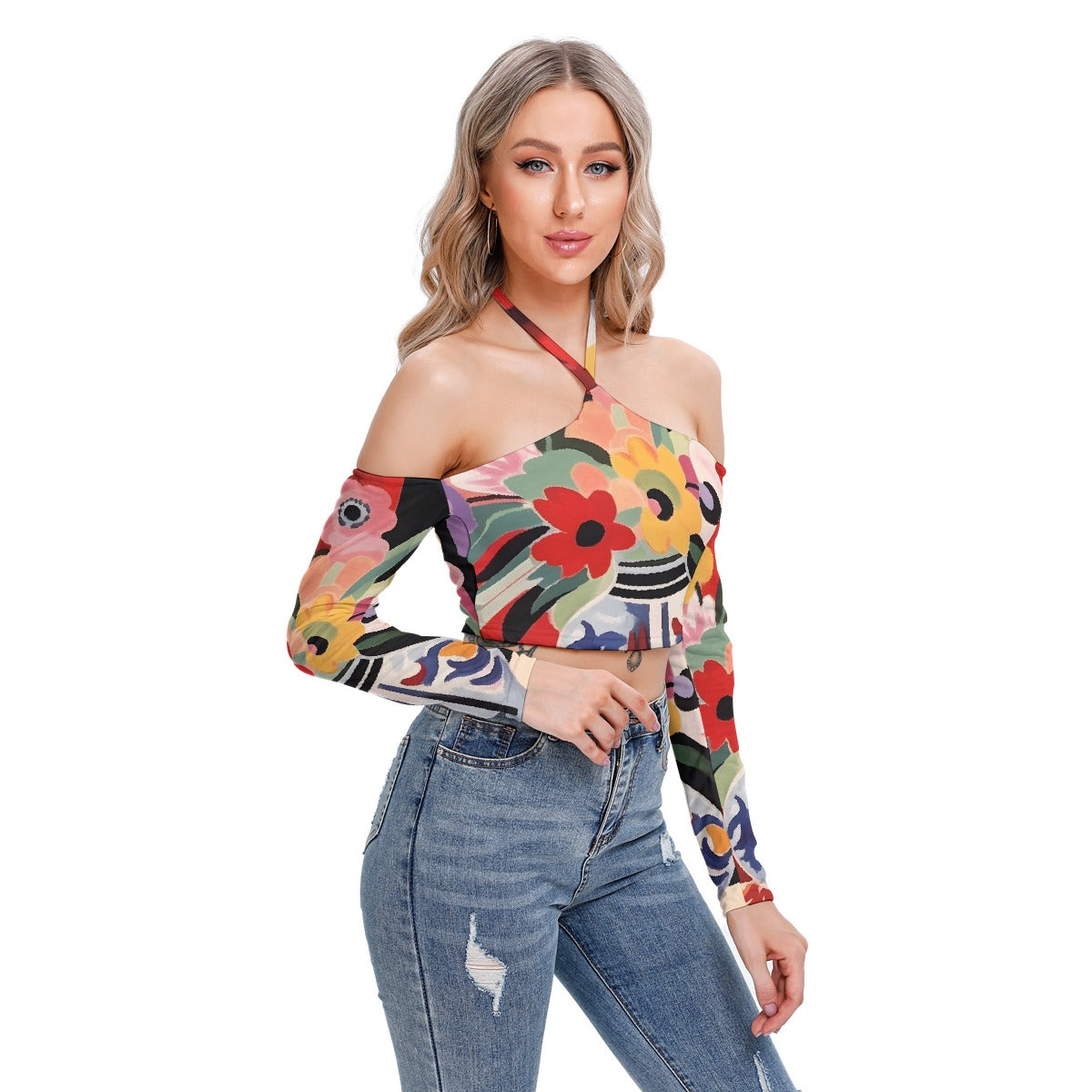 All-Over Print Women's Halter Lace-up Top