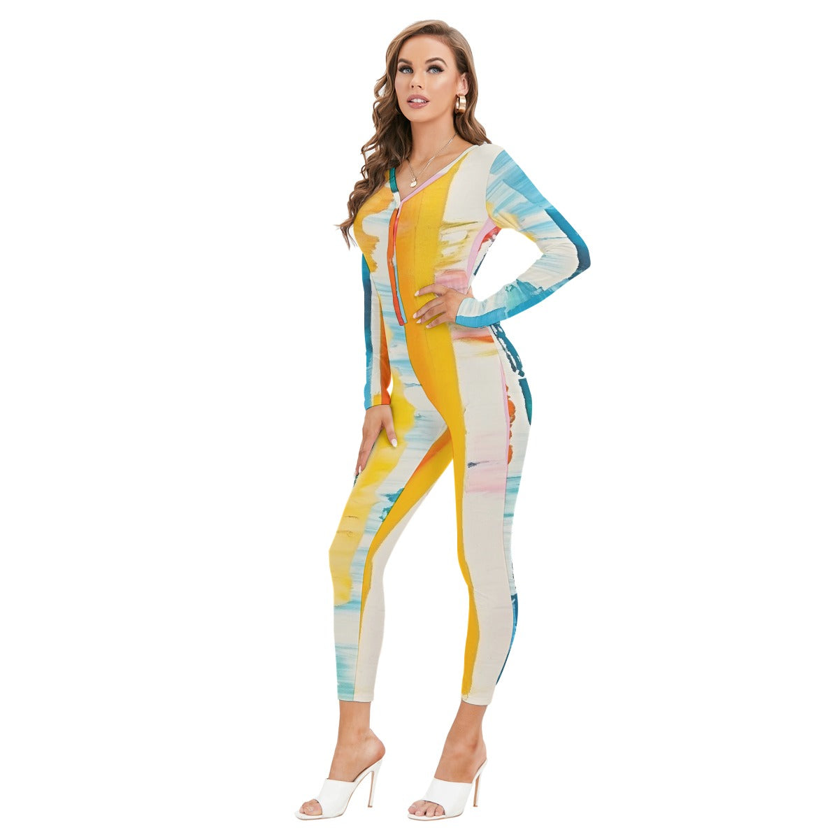 All-Over Print Women's Plunging Neck Jumpsuit