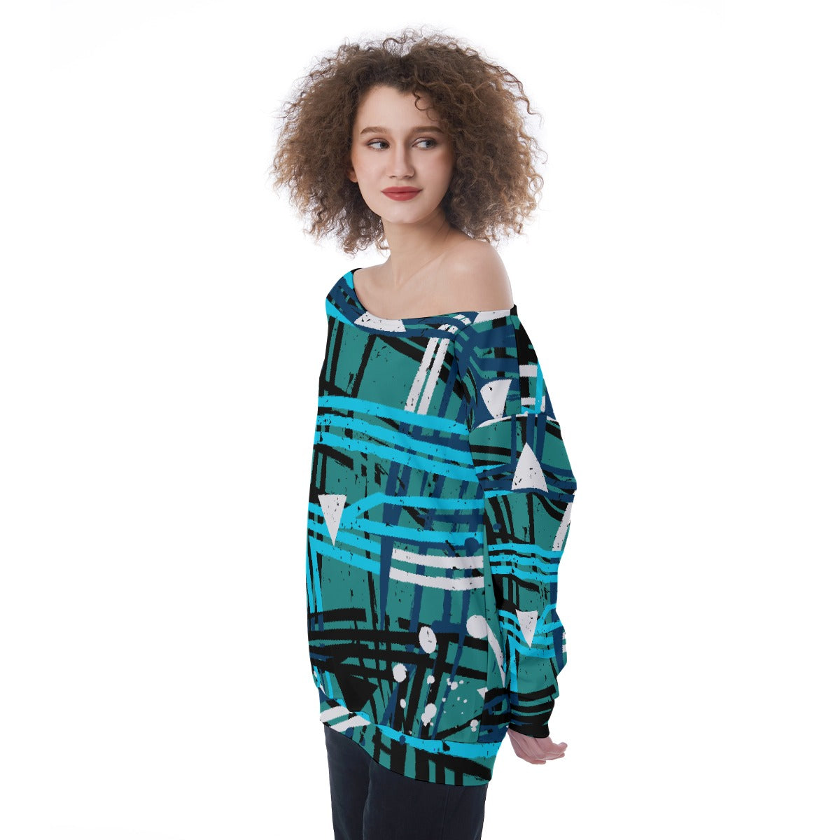 All-Over Print Oversized Women's Off-Shoulder Sweatshirt