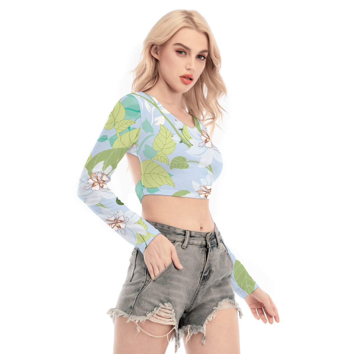 All-Over Print Women's Back Hollow T-shirt With Strap