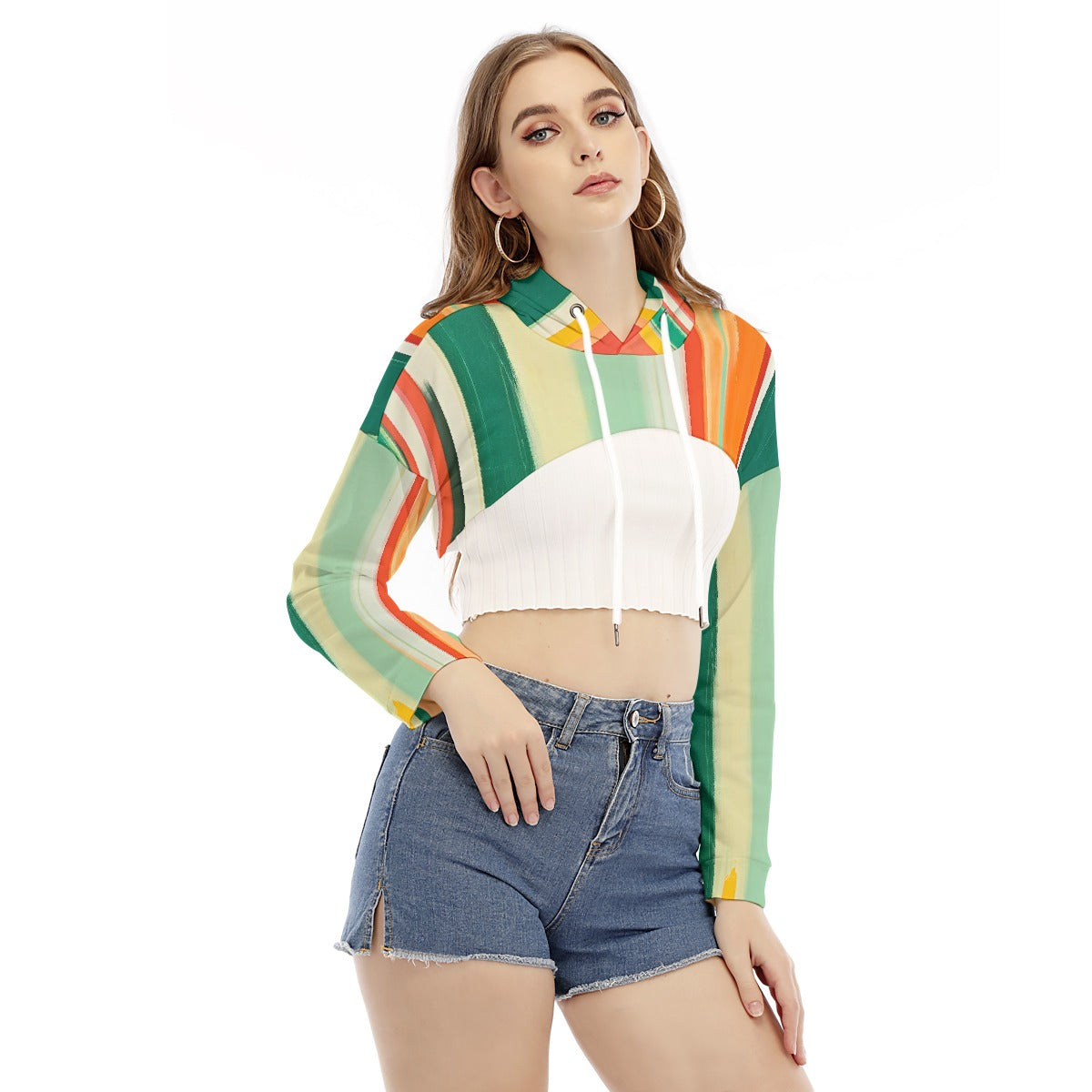 All-Over Print Women's Smock Short Hoodie With Long Sleeve