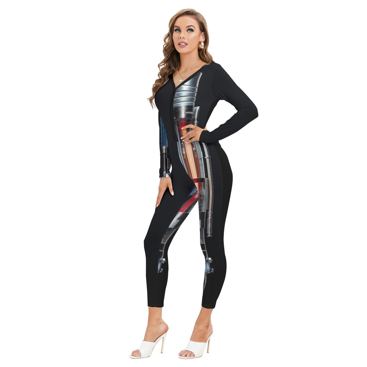 All-Over Print Women's Plunging Neck Jumpsuit