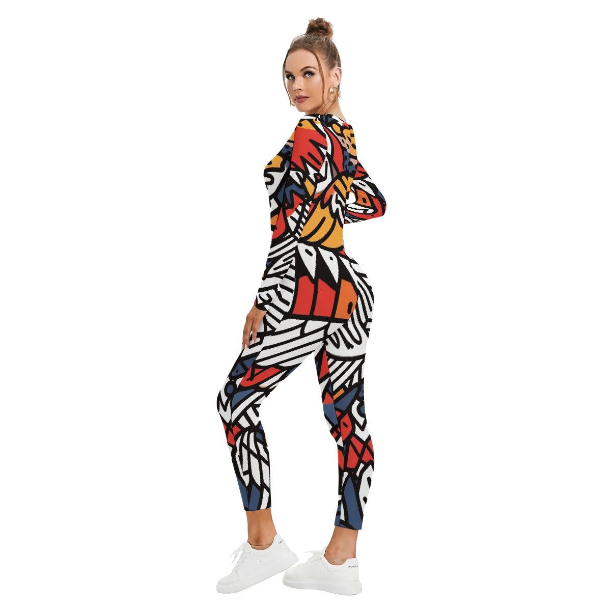 All-Over Print Women's Plunging Neck Jumpsuit