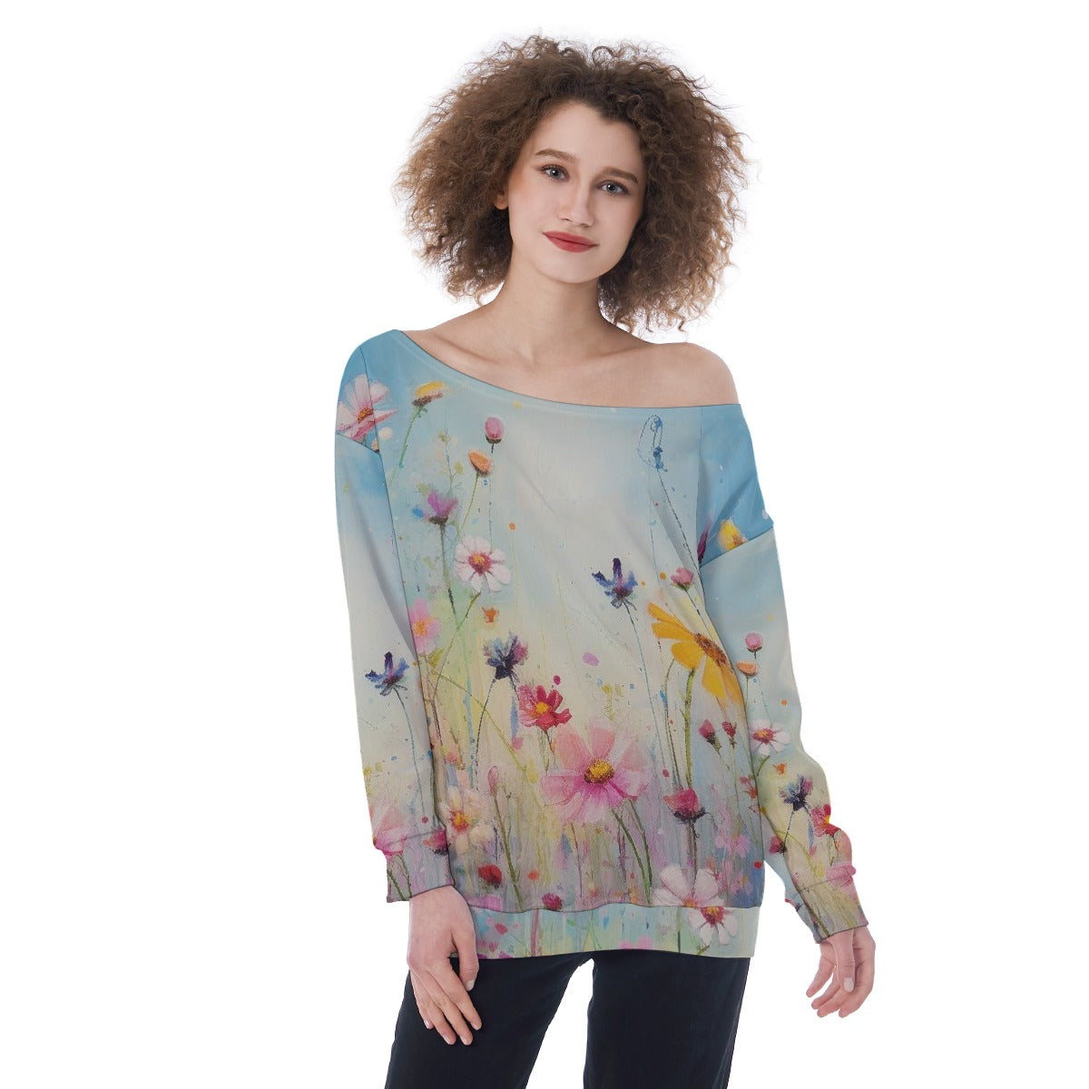 All-Over Print Oversized Women's Off-Shoulder Sweatshirt