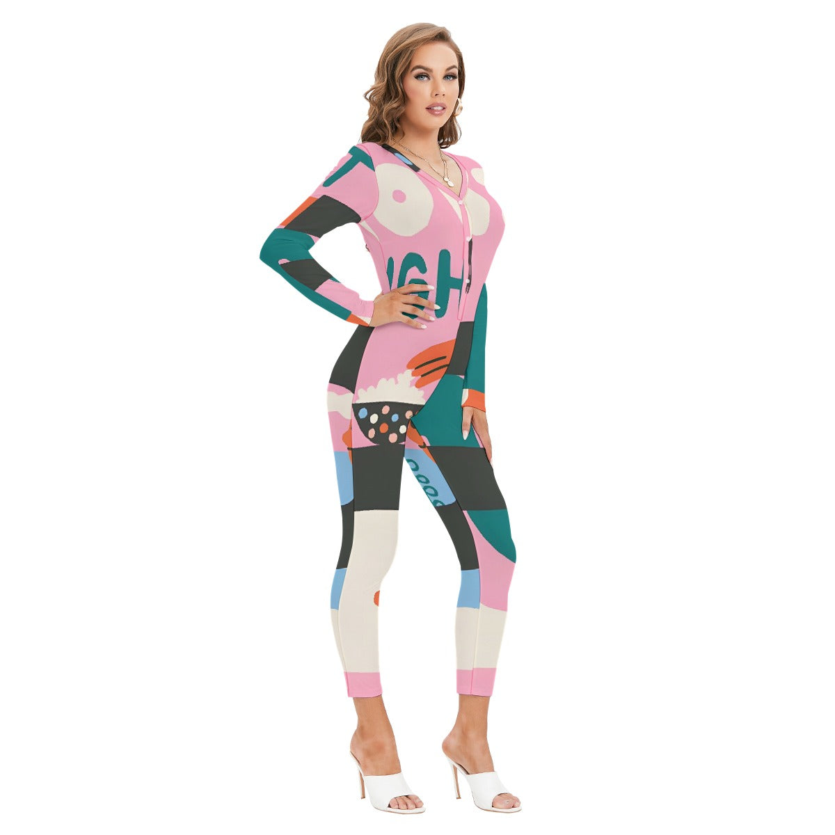 All-Over Print Women's Plunging Neck Jumpsuit