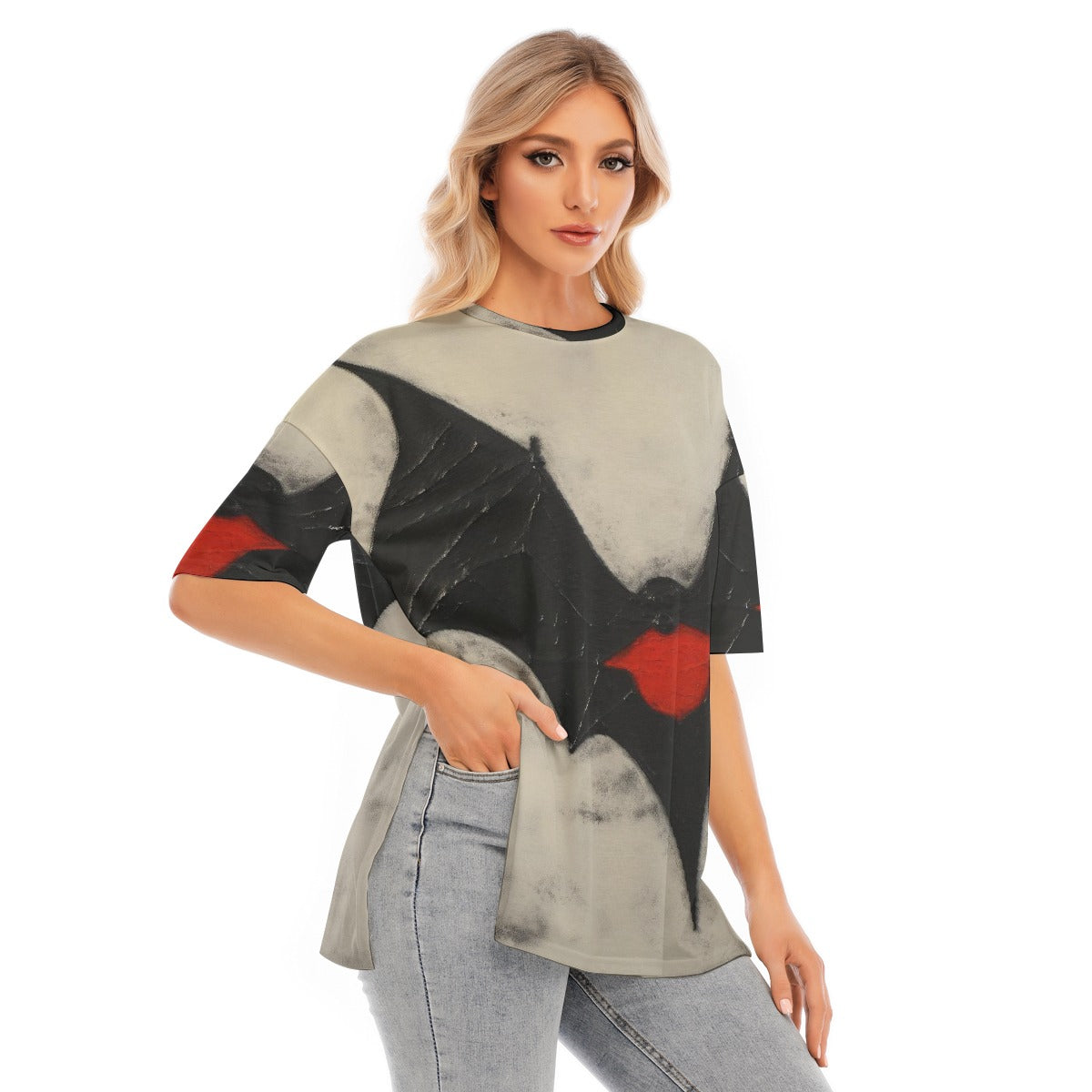 All-Over Print Women's Short Sleeves T-shirt With Hem Split