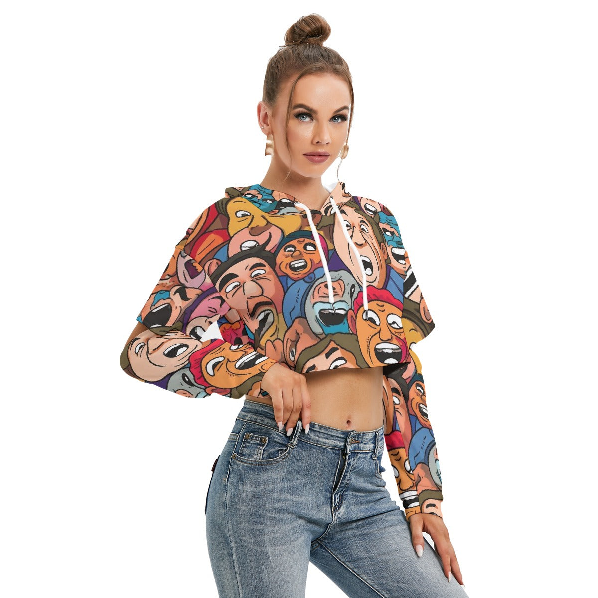 All-Over Print Women's Heavy Fleece Hoodie With Hollow Out Sleeve