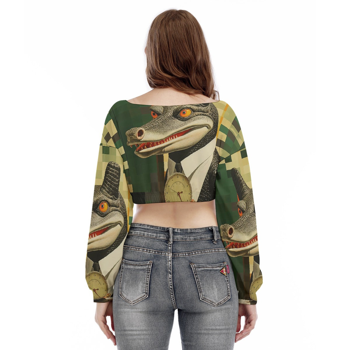 All-Over Print Women's V-neck Long Sleeve Cropped Sweatshirt