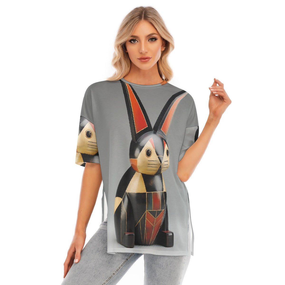 All-Over Print Women's Short Sleeves T-shirt With Hem Split