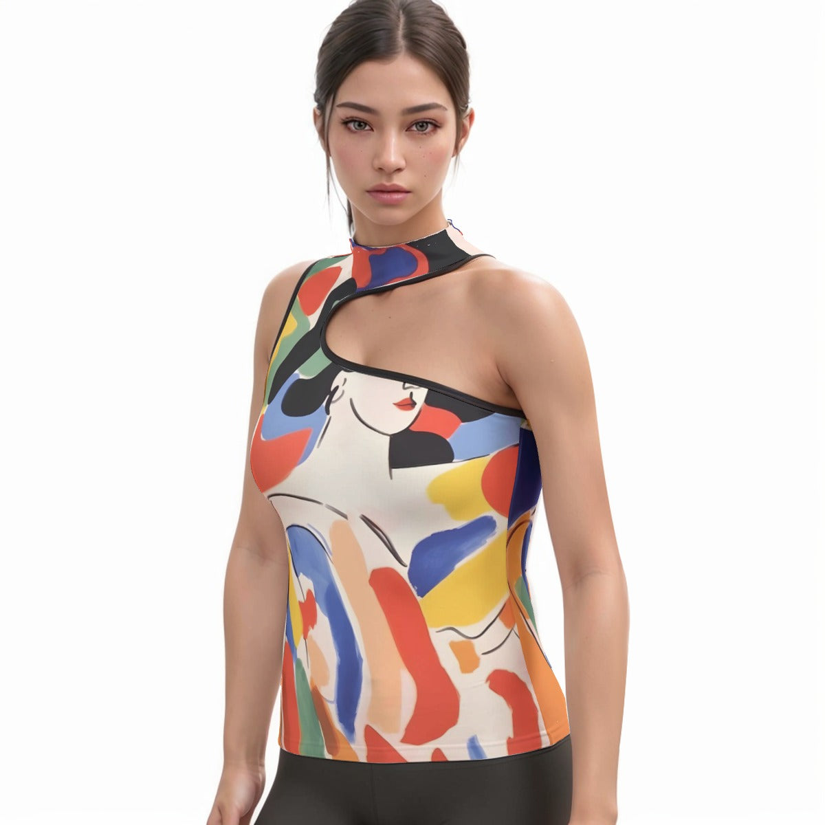 All-Over Print Women's Halter Sleeveless Asymmetrical Tank Top