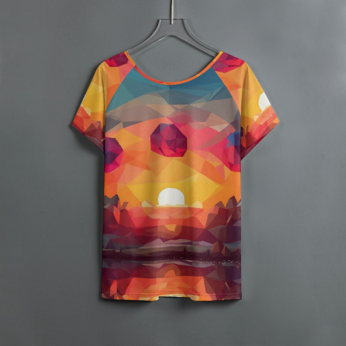 All-Over Print Women's Round Neck T-shirt With Raglan Sleeve