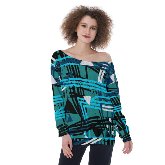 All-Over Print Oversized Women's Off-Shoulder Sweatshirt