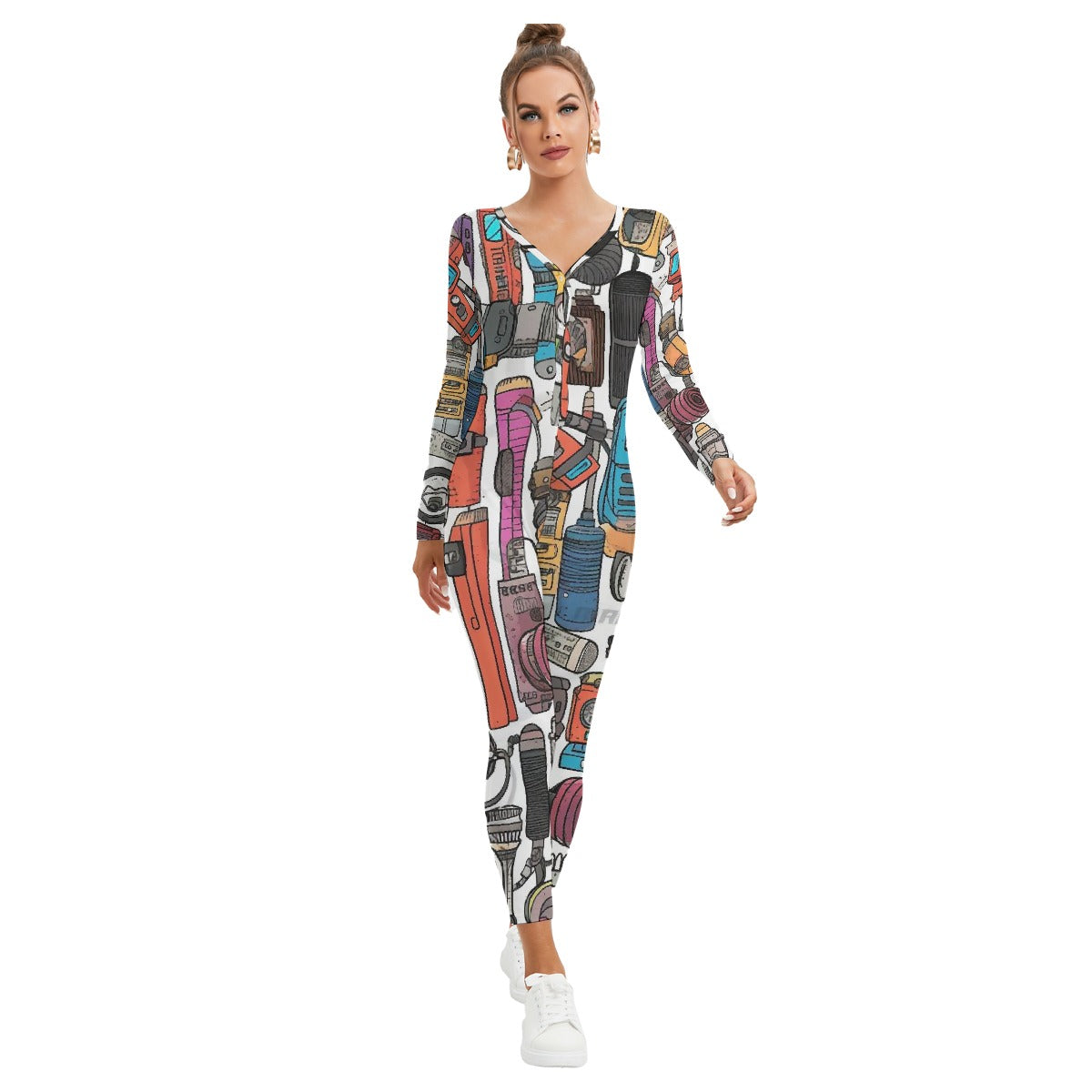 All-Over Print Women's Plunging Neck Jumpsuit