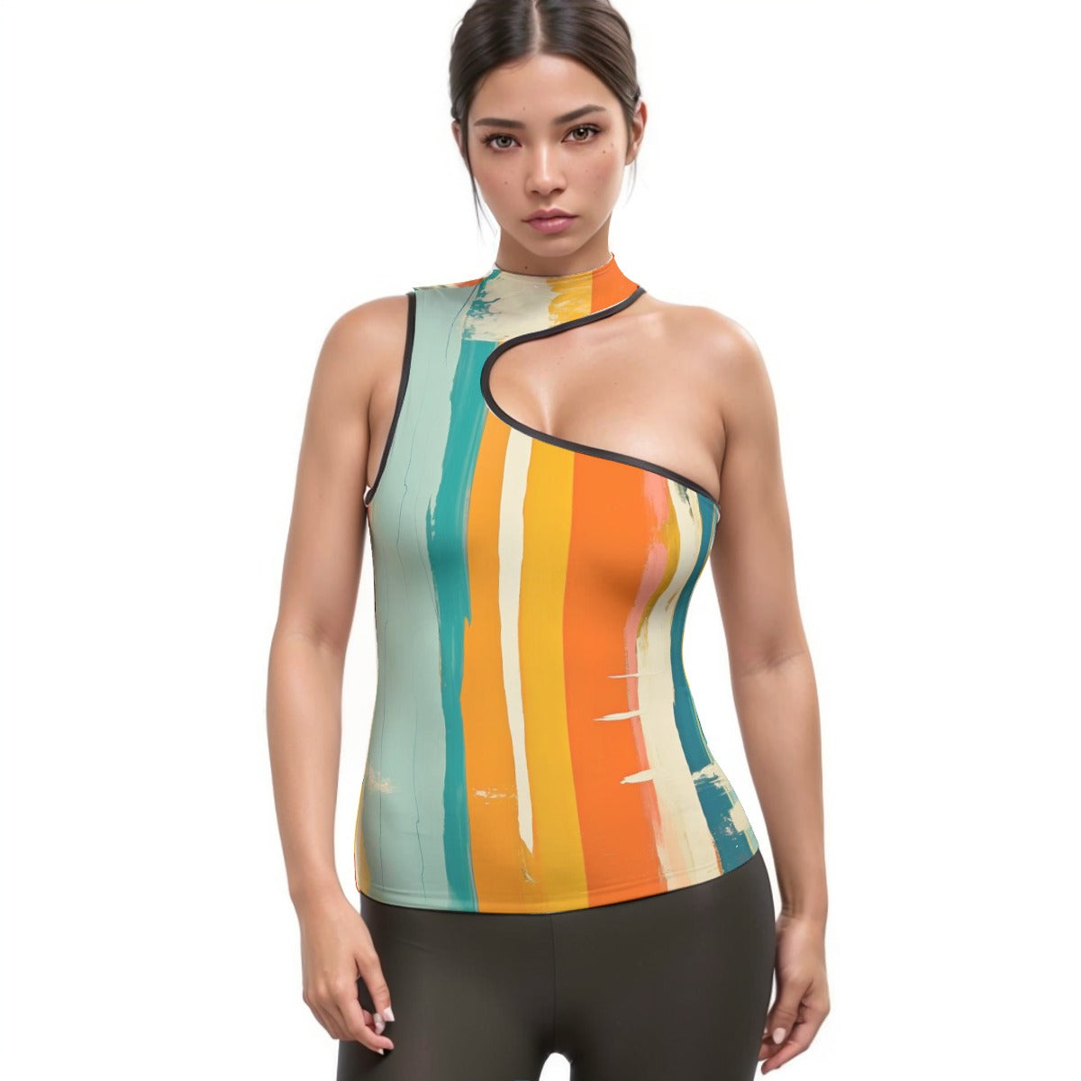 All-Over Print Women's Halter Sleeveless Asymmetrical Tank Top