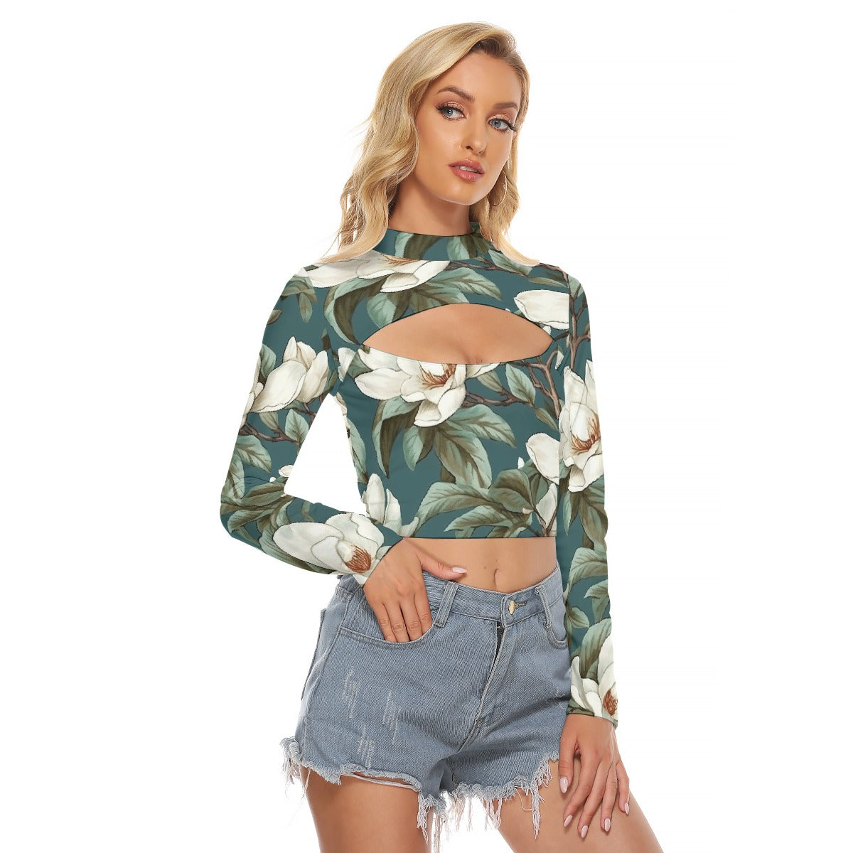 All-Over Print Women's Hollow Chest Keyhole Tight Crop Top