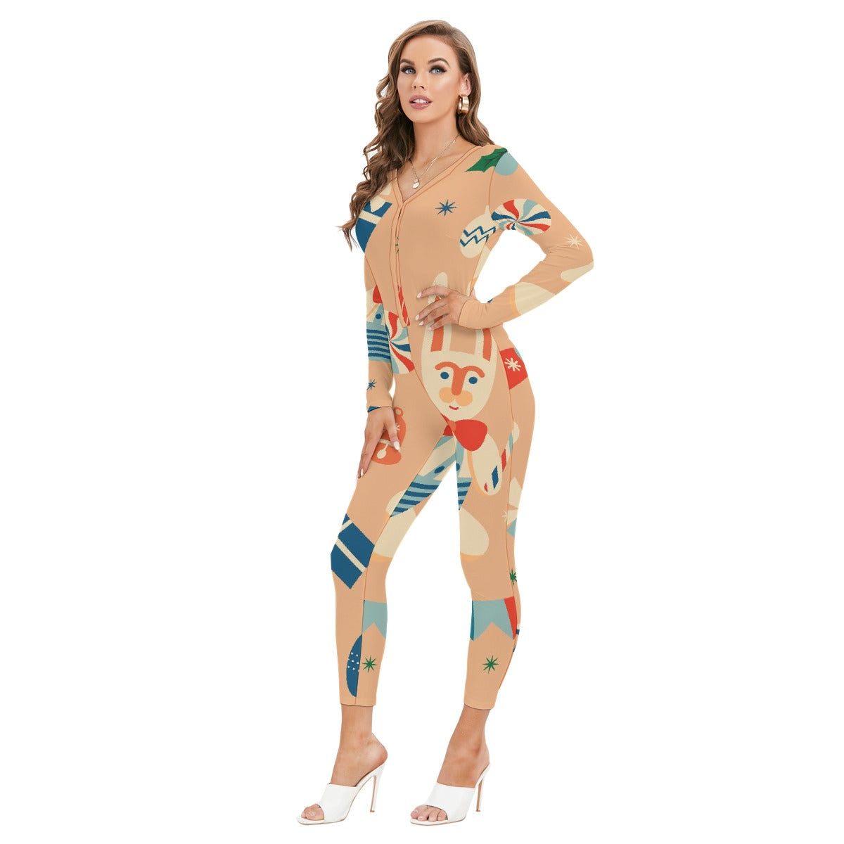 All-Over Print Women's Plunging Neck Jumpsuit