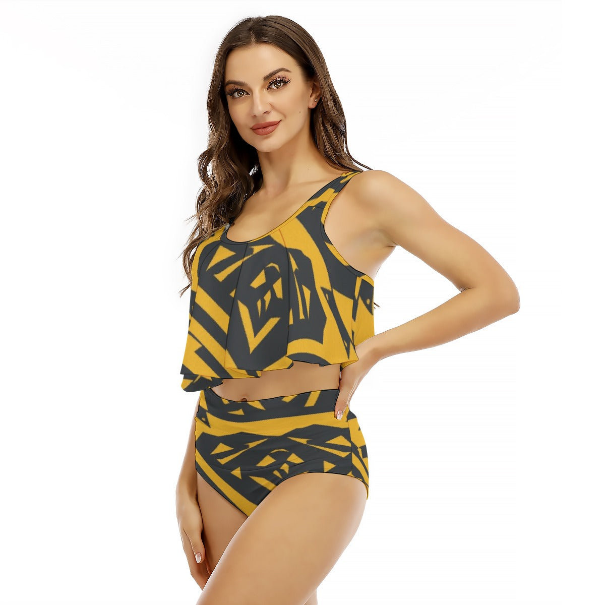 All-Over Print Women's Ruffled Vest Bikini Swimsuit