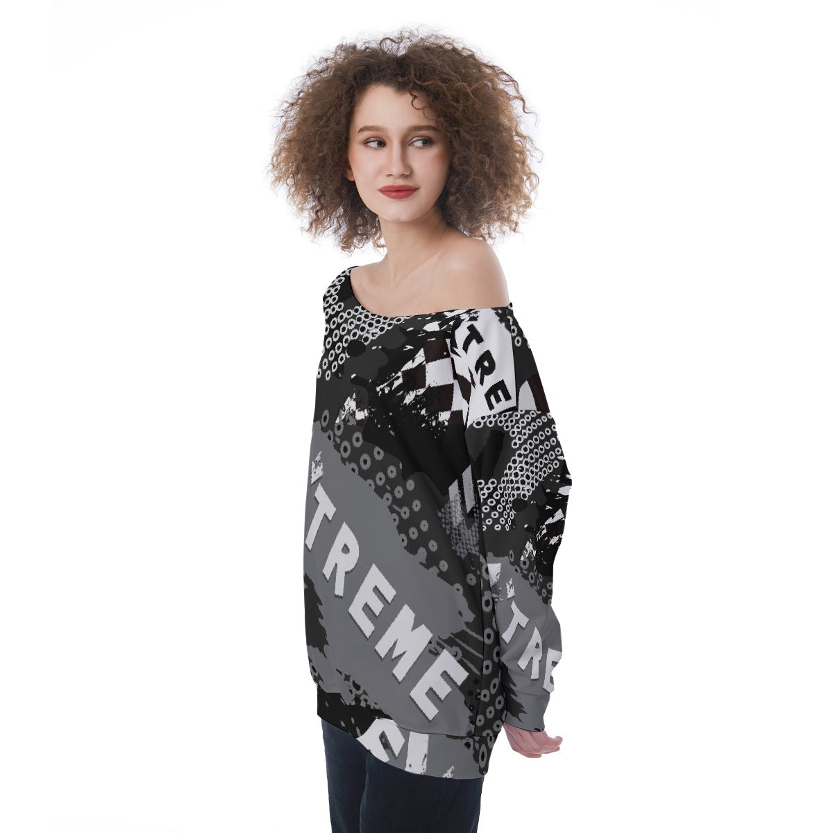 All-Over Print Oversized Women's Off-Shoulder Sweatshirt