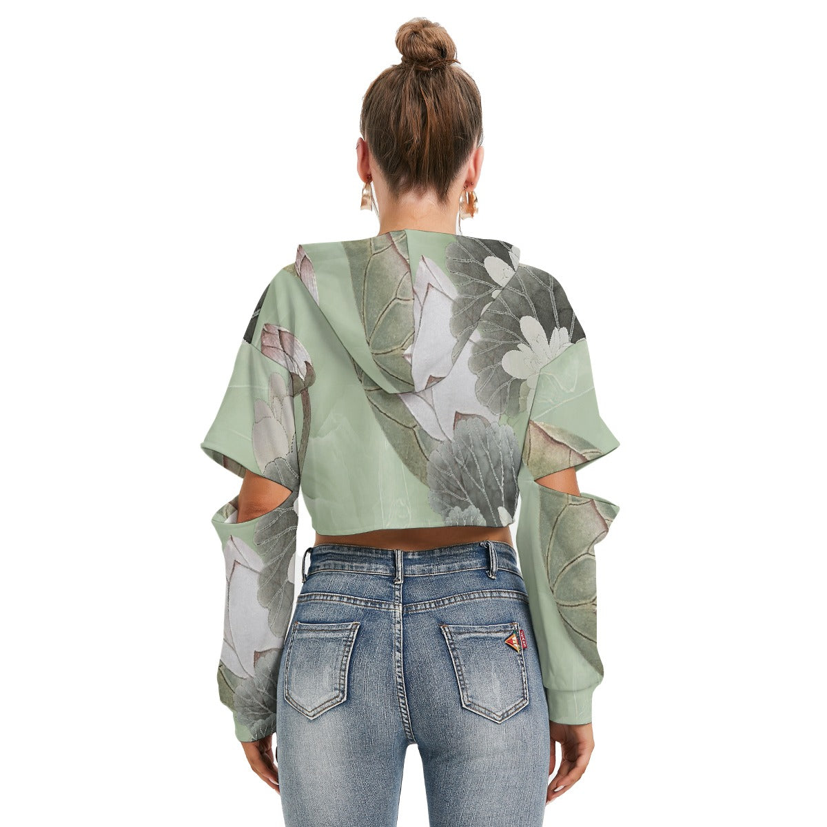 All-Over Print Women's Heavy Fleece Hoodie With Hollow Out Sleeve