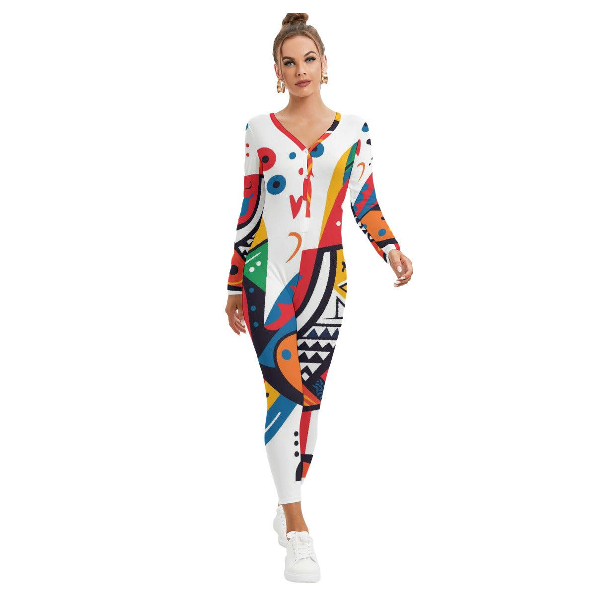 All-Over Print Women's Plunging Neck Jumpsuit