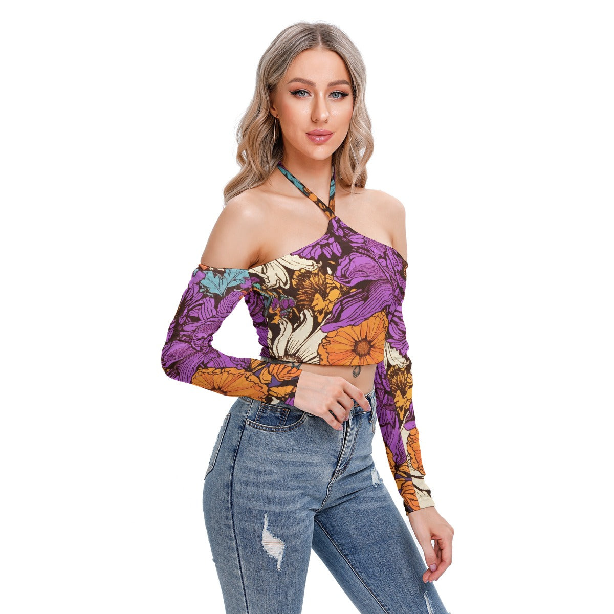 All-Over Print Women's Halter Lace-up Top