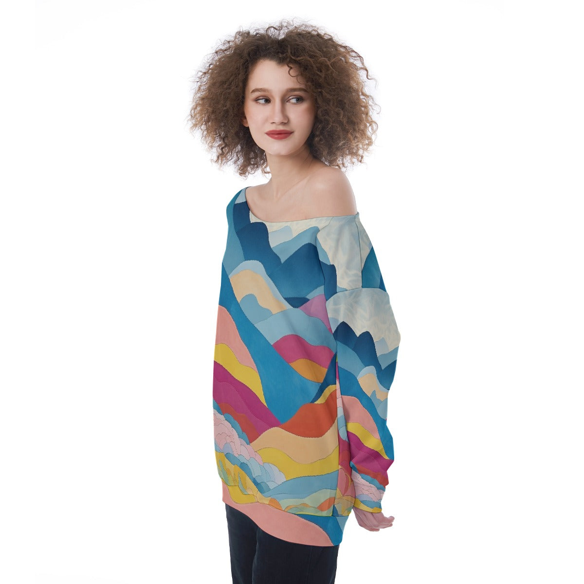 All-Over Print Oversized Women's Off-Shoulder Sweatshirt