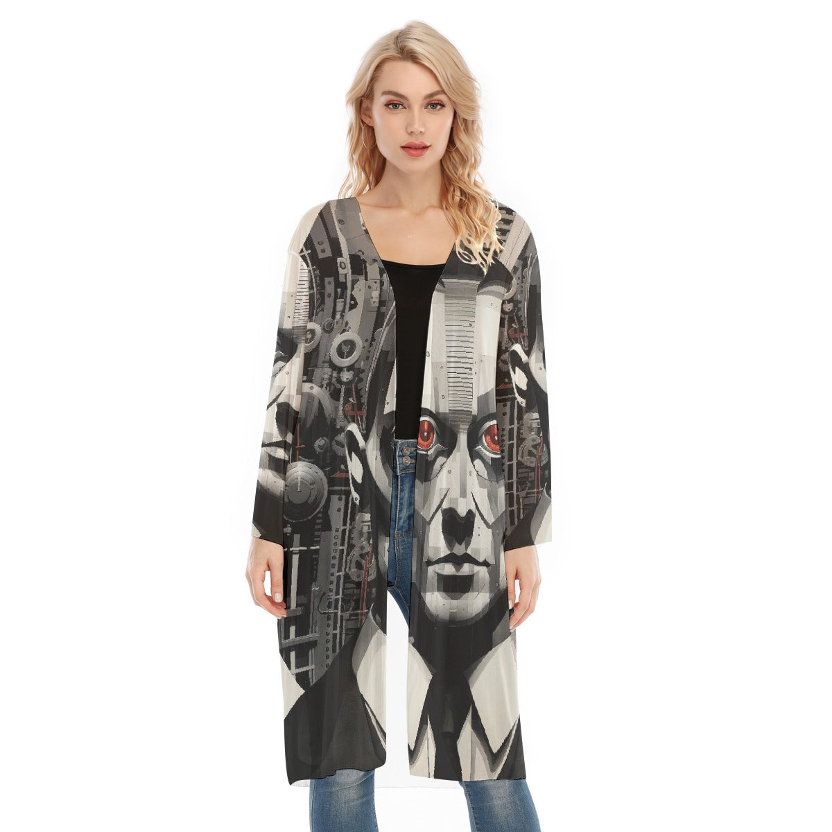 All- Over Print Women's Long Sleeve Mesh Cardigan