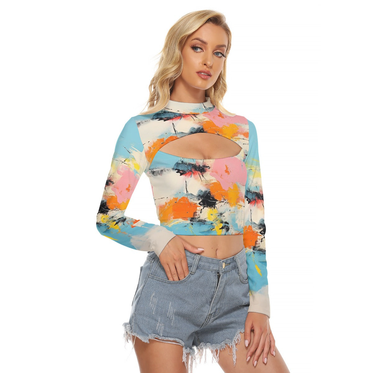 All-Over Print Women's Hollow Chest Keyhole Tight Crop Top