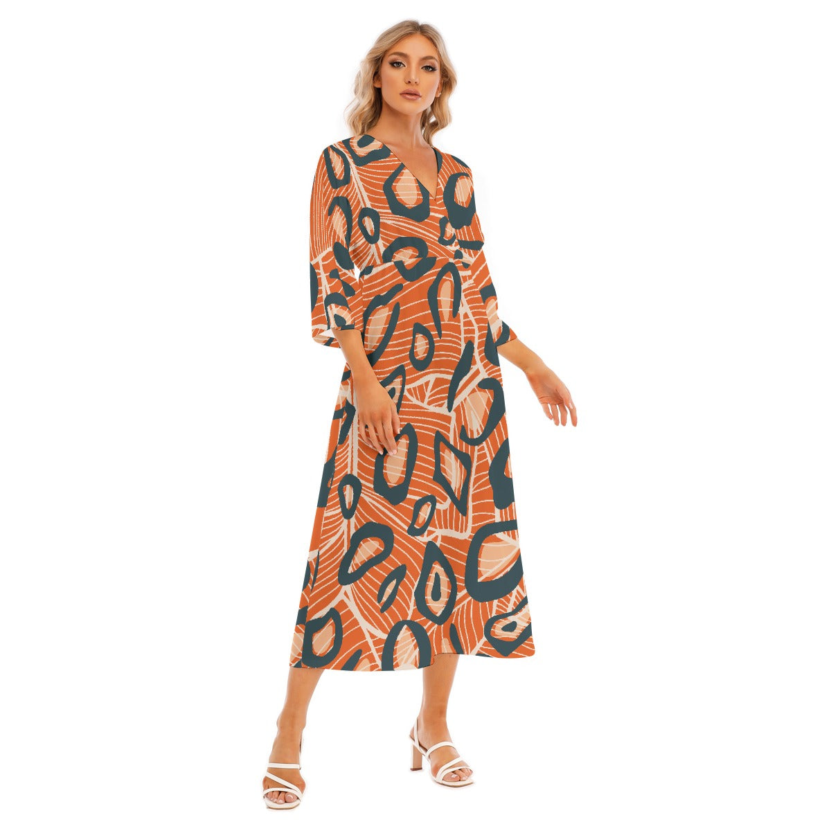 All-Over Print Women's Mid-Sleeve Long Dress