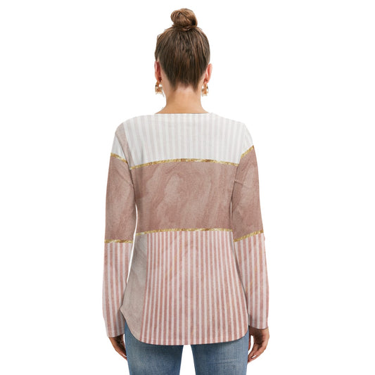 All-Over Print Women's Long Sleeve Neckline Tie Sweatshirt