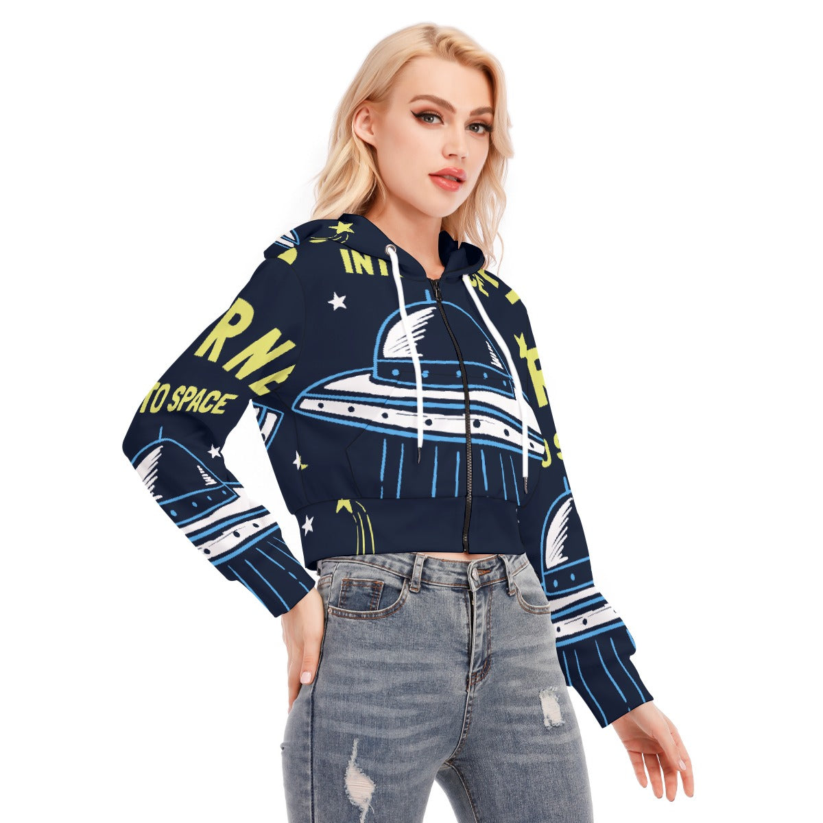 All-Over Print Women's Crop Top Hoodie With Zipper Closure