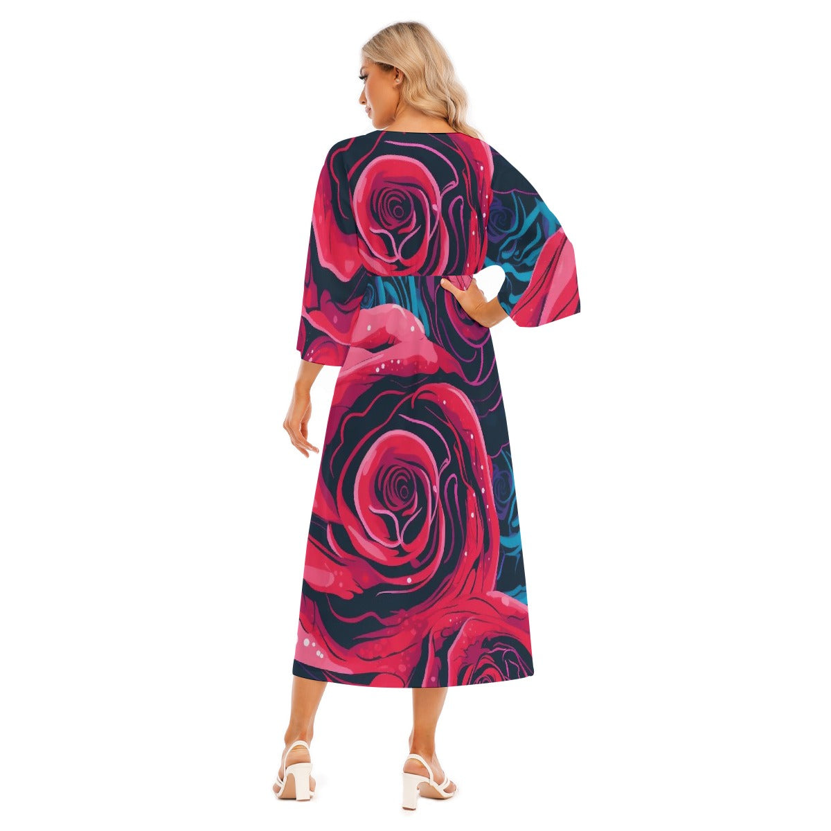 All-Over Print Women's Mid-Sleeve Long Dress