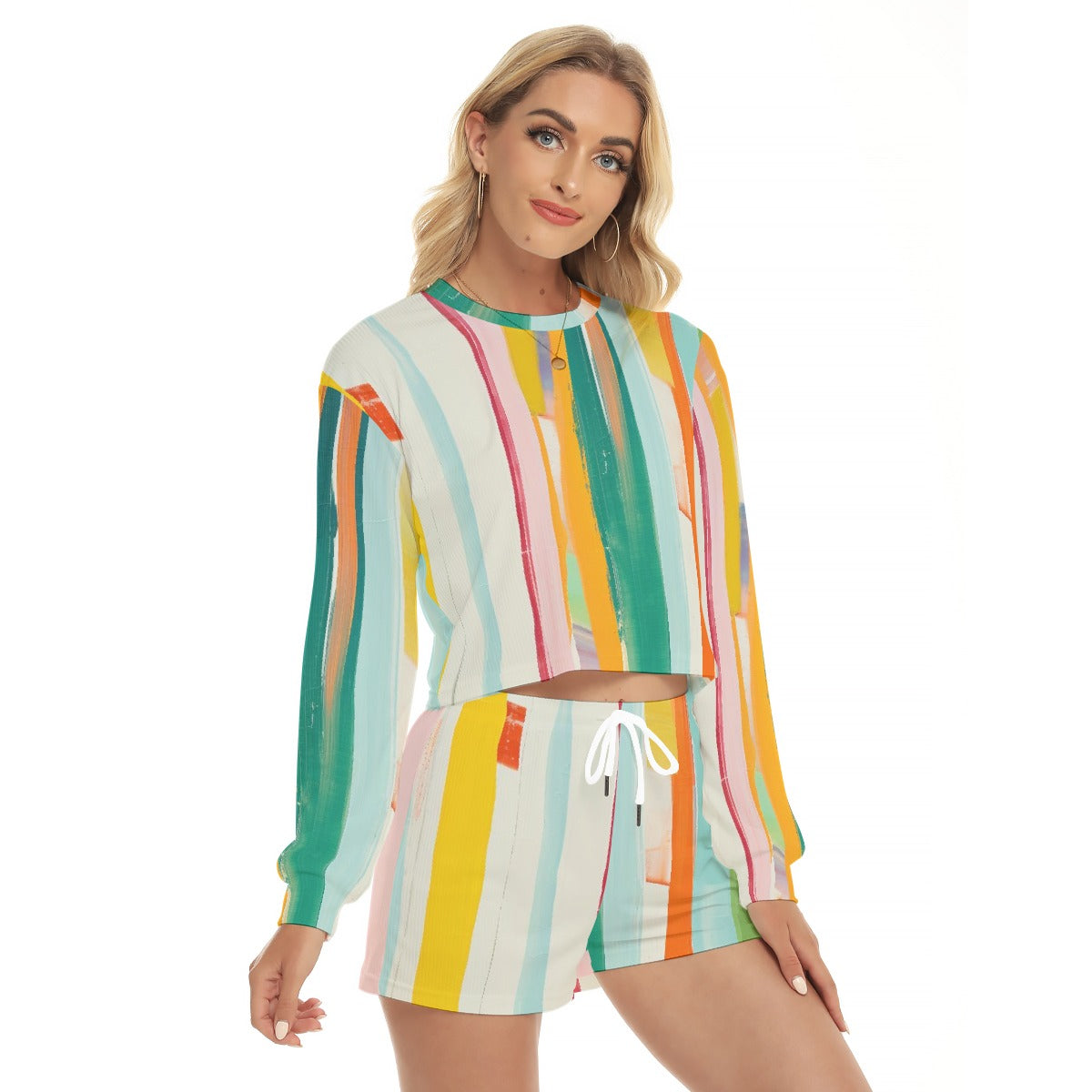 All-Over Print Women's Short Sweatshirt And Pants Suit