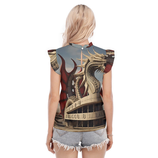 All-Over Print Women's Blouse With Ruffle Collar And Sleeve