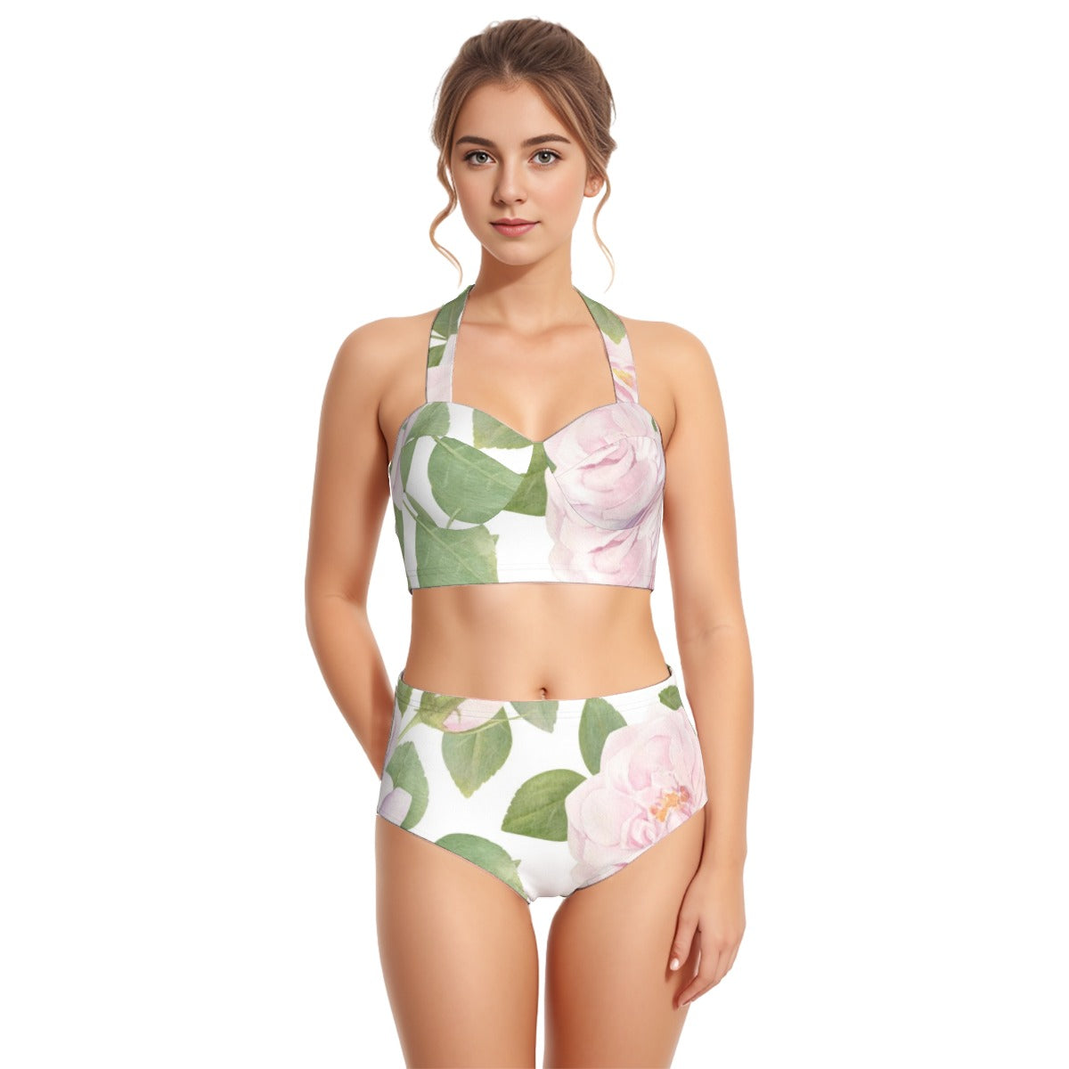 All-Over Print Women's Swimsuit Set With Halter