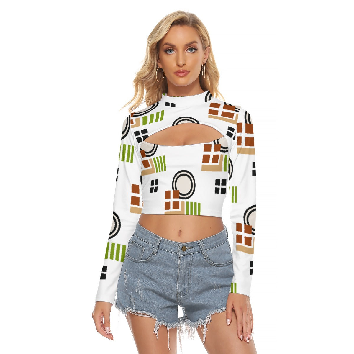 All-Over Print Women's Hollow Chest Keyhole Tight Crop Top