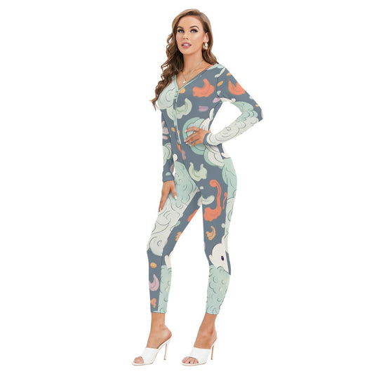 All-Over Print Women's Plunging Neck Jumpsuit