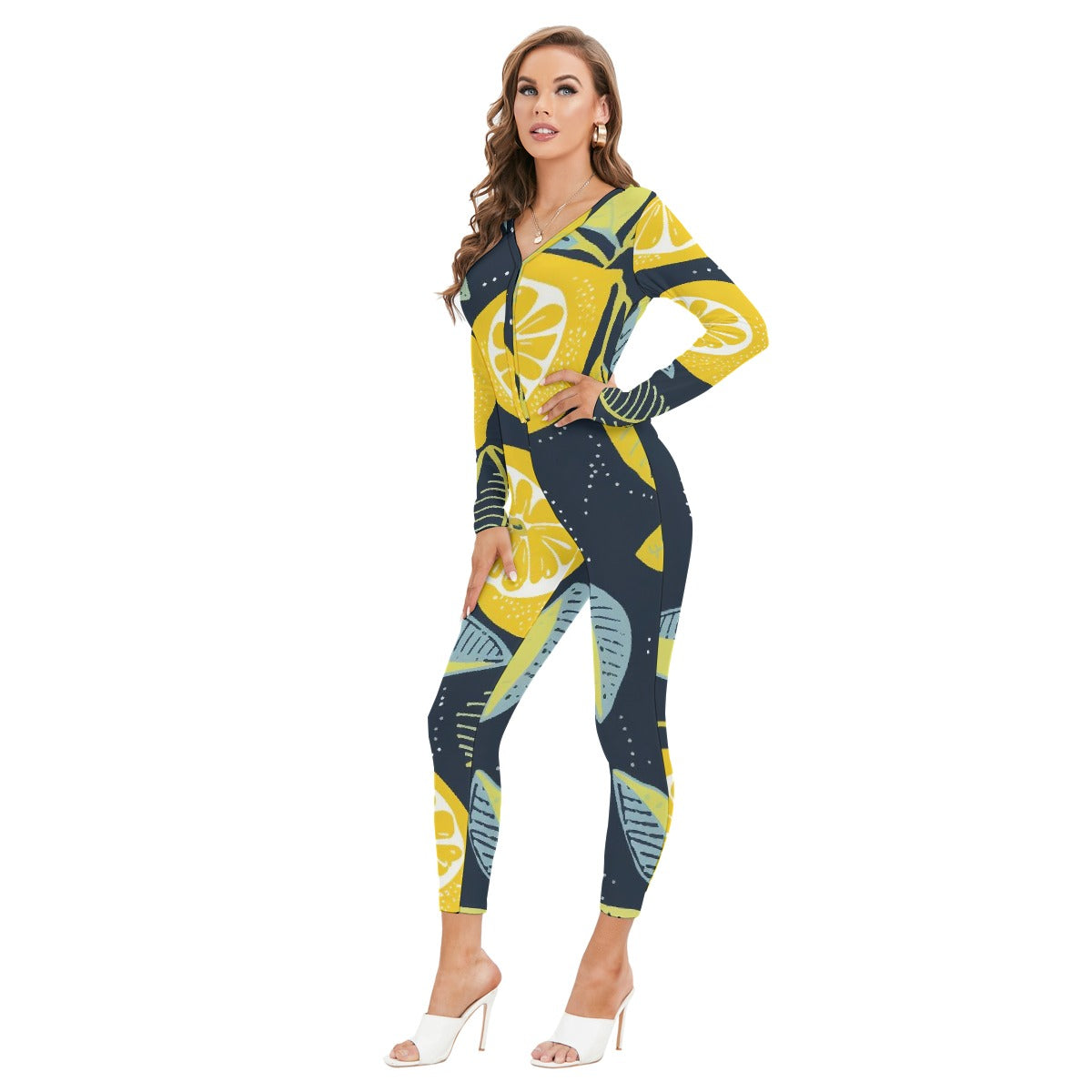 All-Over Print Women's Plunging Neck Jumpsuit