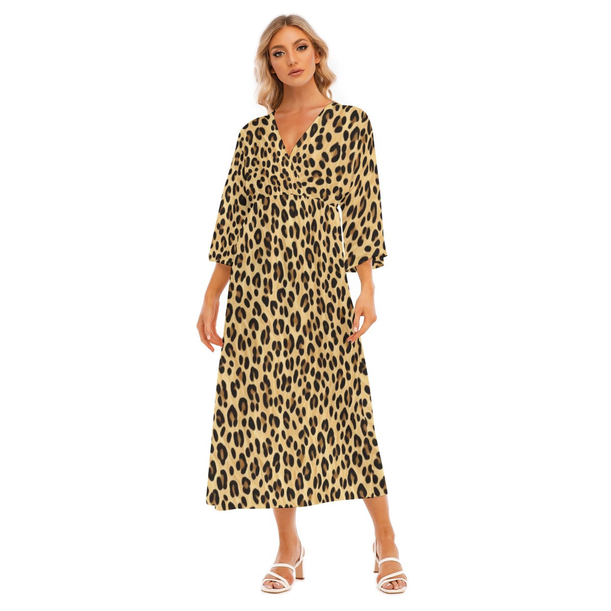 All-Over Print Women's Mid-Sleeve Long Dress