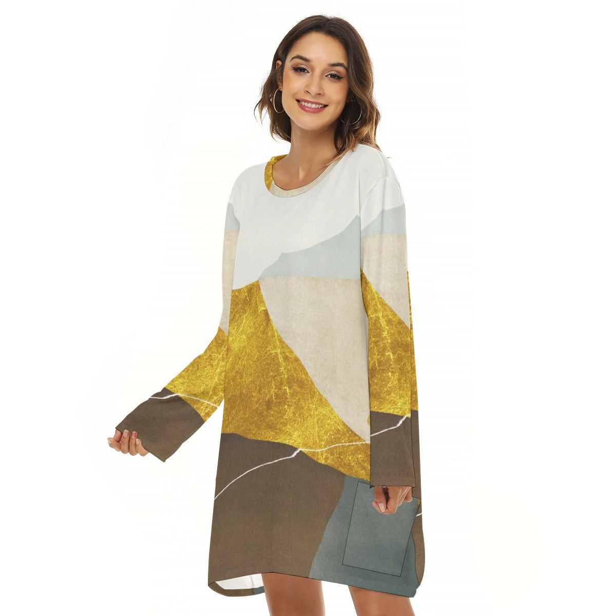 All-Over Print  Women's Loose Crew Neck Dress