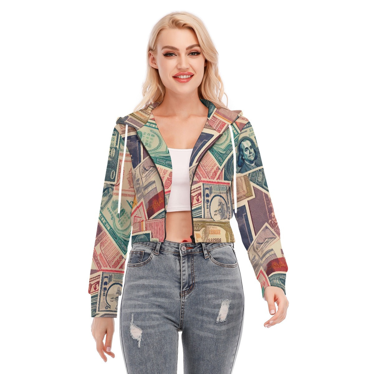 All-Over Print Women's Crop Top Hoodie With Zipper Closure