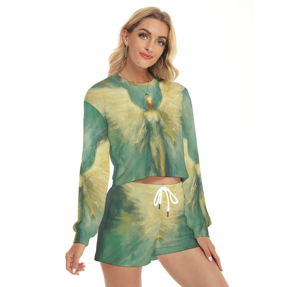 All-Over Print Women's Short Sweatshirt And Pants Suit